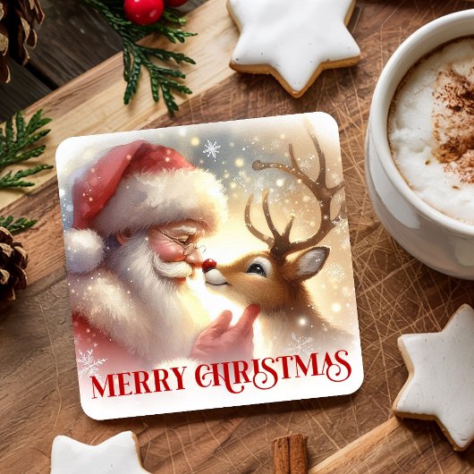 Christmas Paper Coasters Santa Claus and Rudolph スクエアペーパーコースター