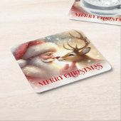 Christmas Paper Coasters Santa Claus and Rudolph スクエアペーパーコースター (アングル)