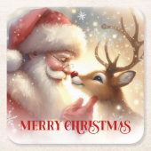 Christmas Paper Coasters Santa Claus and Rudolph スクエアペーパーコースター (正面)