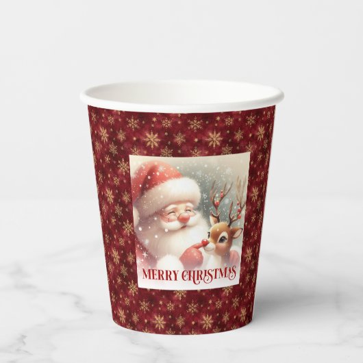 Christmas Paper Cups Featuring Cute Santa Rudolph 紙コップ (裏面)