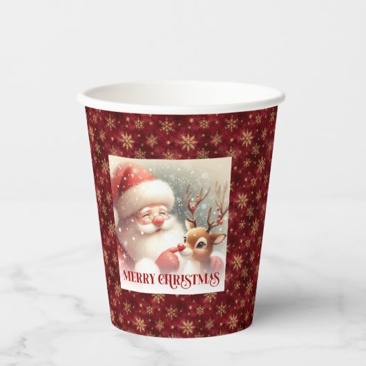Christmas Paper Cups Featuring Cute Santa Rudolph 紙コップ (正面)
