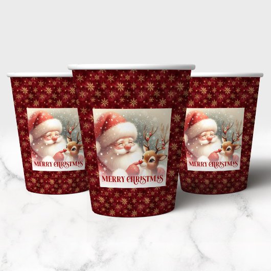 Christmas Paper Cups Featuring Cute Santa Rudolph 紙コップ