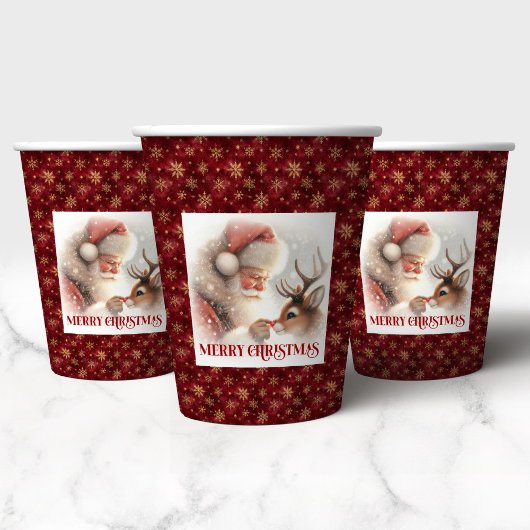 Christmas Paper Cups with Cartoon Santa & Rudolph 紙コップ