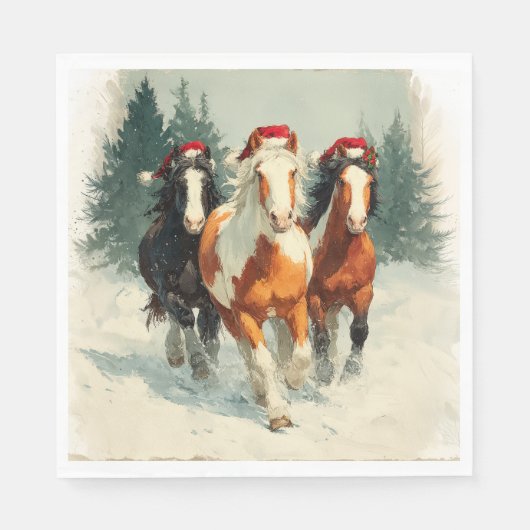 Christmas Paper Napkin/Beautiful Galloping Horses スタンダードランチョンナプキン (正面)