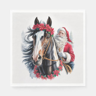 Christmas Paper Napkin Santa Riding a Paint Horse スタンダードランチョンナプキン