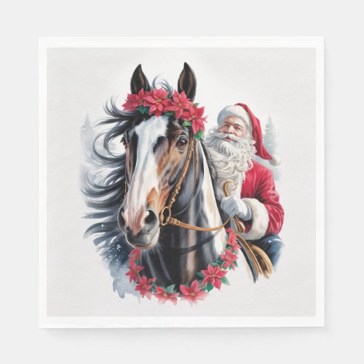 Christmas Paper Napkin Santa Riding a Paint Horse スタンダードランチョンナプキン (正面)