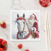 Christmas Paper Napkin Santa Riding a White Horse スタンダードランチョンナプキン (インサイチュ)