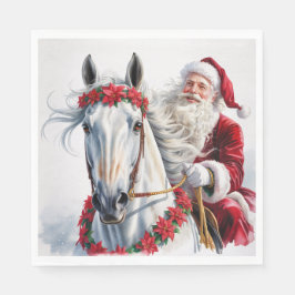 Christmas Paper Napkin Santa Riding a White Horse スタンダードランチョンナプキン