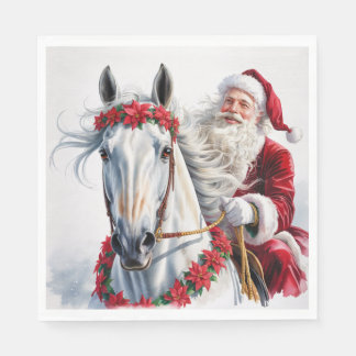 Christmas Paper Napkin Santa Riding a White Horse スタンダードランチョンナプキン