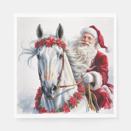 Christmas Paper Napkin Santa Riding a White Horse スタンダードランチョンナプキン (正面)