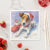 Christmas Paper Napkin with adorable Jack Russel スタンダードランチョンナプキン (インサイチュ)