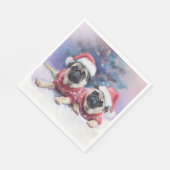 Christmas Paper Napkin with two adorable pugs スタンダードランチョンナプキン (角)