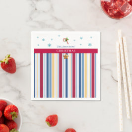 Christmas Paper Napkins – Blue, Red & Gold Stripes スタンダードカクテルナプキン