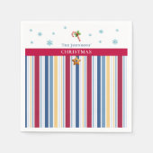Christmas Paper Napkins – Blue, Red & Gold Stripes スタンダードカクテルナプキン (正面)