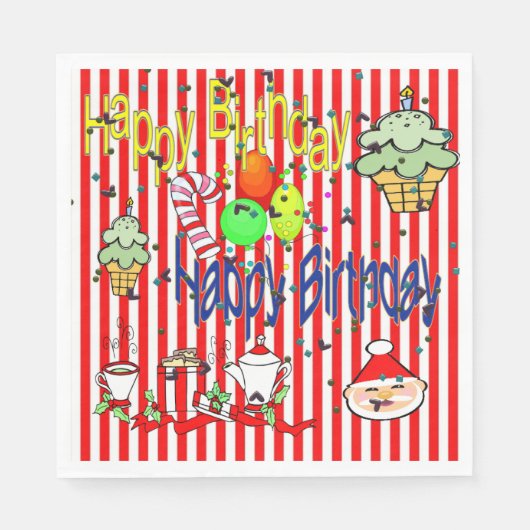 Christmas Paper Napkins, Happy Birthday  スタンダードランチョンナプキン (正面)