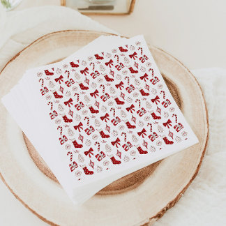 Christmas Paper Napkins Holiday Napkins Red Bow スタンダードカクテルナプキン