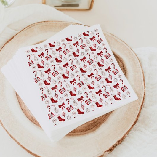 Christmas Paper Napkins Holiday Napkins Red Bow スタンダードカクテルナプキン