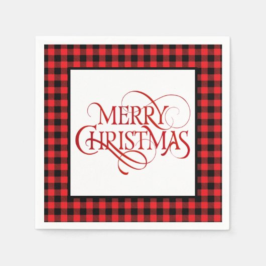 Christmas Paper Napkins Red & Black Buffalo Plaid スタンダードカクテルナプキン (正面)