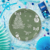 Christmas paper plate green toile ペーパープレート (パーティー)