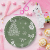 Christmas paper plate green toile ペーパープレート (パーティー)