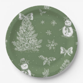 Christmas paper plate green toile ペーパープレート