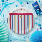 Christmas Paper Plates – Blue, Red & Gold Stripes ペーパープレート (パーティー)