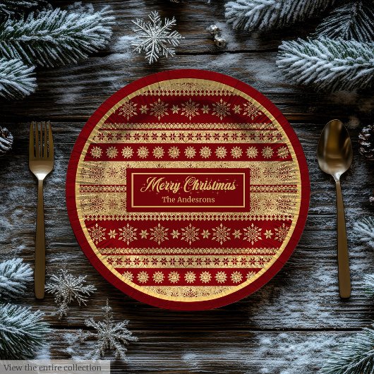 Christmas Paper Plates Elegant Red Gold Holiday ペーパープレート