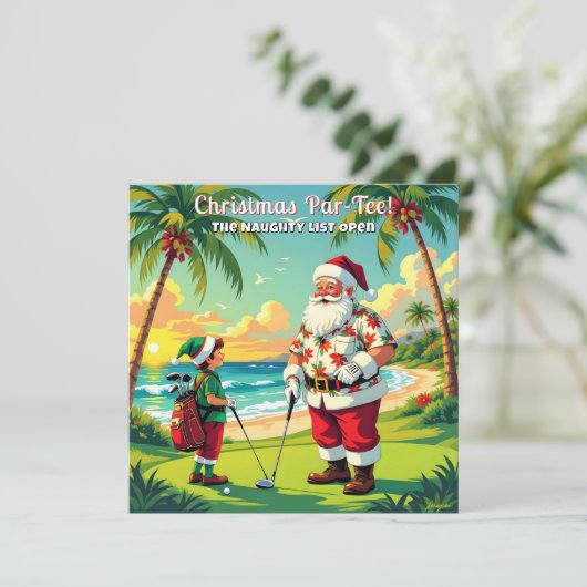 Christmas Par-Tee Fun Tropical Golf Santa Party SQ 招待状 (スタンド正面)