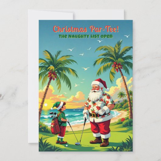 Christmas Par-Tee Funny Tropical Golf Santa Party 招待状 (正面)