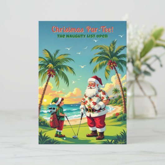 Christmas Par-Tee Funny Tropical Golf Santa Party 招待状 (スタンド正面)