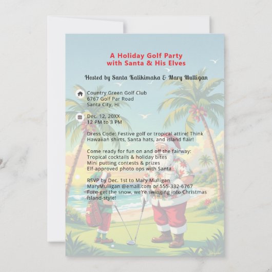 Christmas Par-Tee Funny Tropical Golf Santa Party 招待状 (裏面)