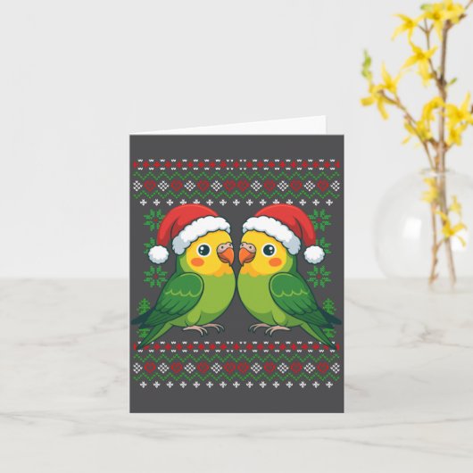 Christmas Parakeet Ugly Xmas Sweater Parakeets Lon カード (黄色い花)