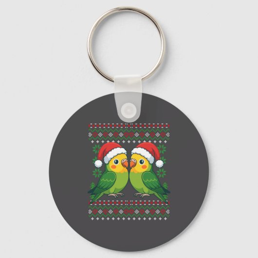 Christmas Parakeet Ugly Xmas Sweater Parakeets Lon キーホルダー (正面)