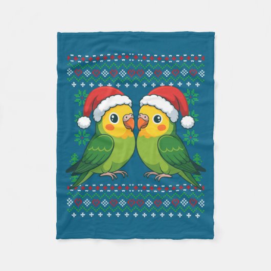Christmas Parakeet Ugly Xmas Sweater Parakeets Lon フリースブランケット (正面)