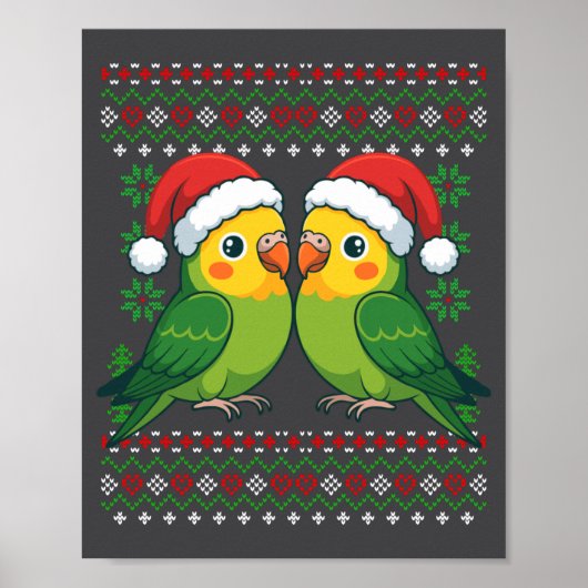 Christmas Parakeet Ugly Xmas Sweater Parakeets Lon ポスター (正面)