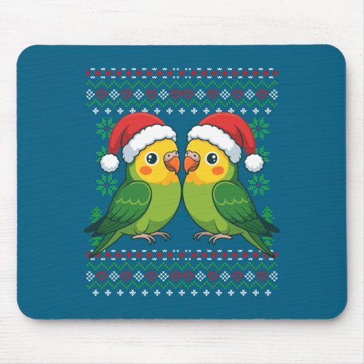 Christmas Parakeet Ugly Xmas Sweater Parakeets Lon マウスパッド (正面)