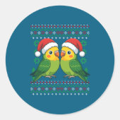 Christmas Parakeet Ugly Xmas Sweater Parakeets Lon ラウンドシール (正面)