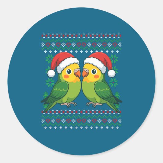 Christmas Parakeet Ugly Xmas Sweater Parakeets Lon ラウンドシール (正面)