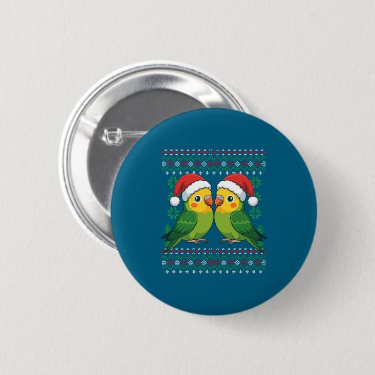 Christmas Parakeet Ugly Xmas Sweater Parakeets Lon 缶バッジ (正面&裏面)