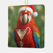 Christmas Parrot Holding a Cocktail セラミックオーナメント (左)