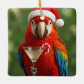 Christmas Parrot Holding a Cocktail セラミックオーナメント (正面)
