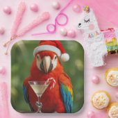 Christmas Parrot Holding a Cocktail ペーパープレート (パーティー)