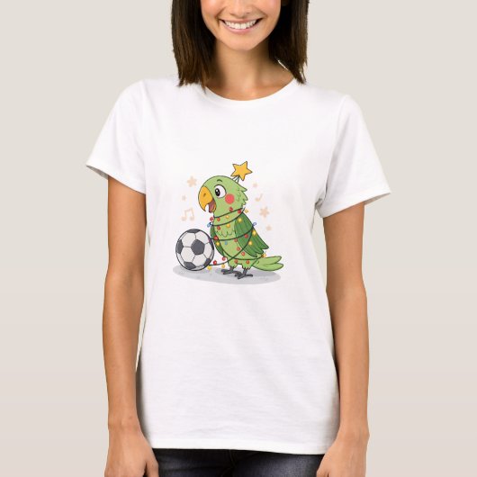 Christmas Parrot playing soccer Tシャツ (正面)