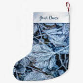 Christmas Party Blue Leaves Snow Holidays Winter スモールクリスマスストッキング (裏面)