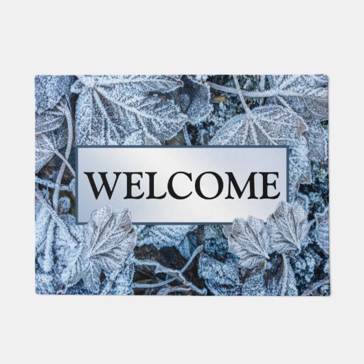 Christmas Party Blue Leaves Snow Holidays Winter ドアマット (正面)