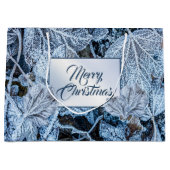 Christmas Party Blue Leaves Snow Winter Holidays ラージペーパーバッグ (正面)