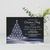 Christmas Party Blue Shiny Tree Winter Navy 招待状 (スタンド正面)