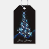 Christmas Party Blue Tree Shiny Black Elegant ギフトタグ (正面)