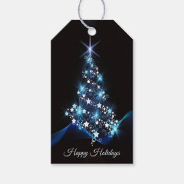 Christmas Party Blue Tree Shiny Black Elegant ギフトタグ