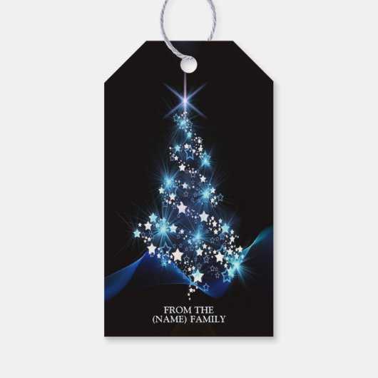 Christmas Party Blue Tree Shiny Black Elegant ギフトタグ (裏面)